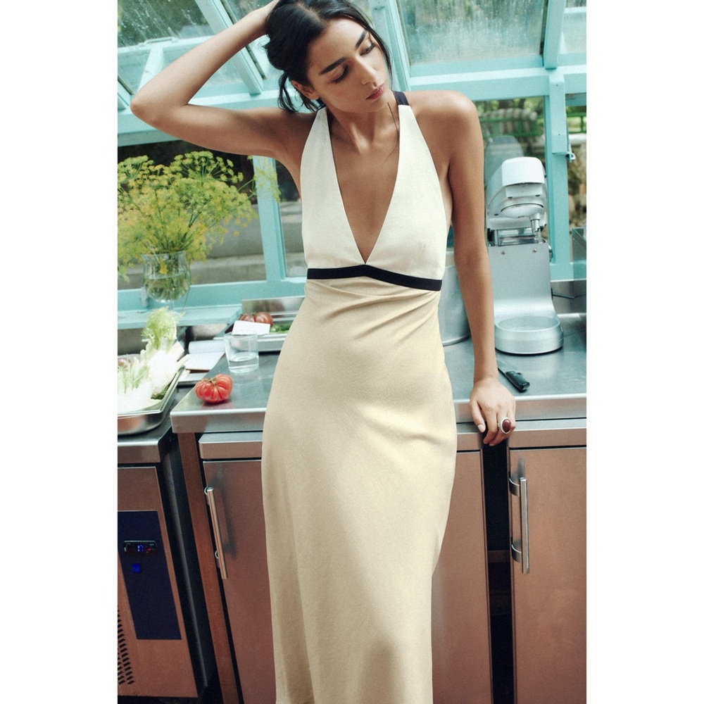 Zara linen blend colorblock dress